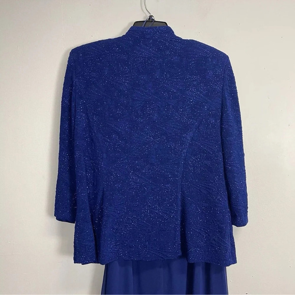 Alex Evenings 2 Piece Set Gown Jacket Electric Blue Glitter Womens 16W NWT Maxi - Picture 6 of 16